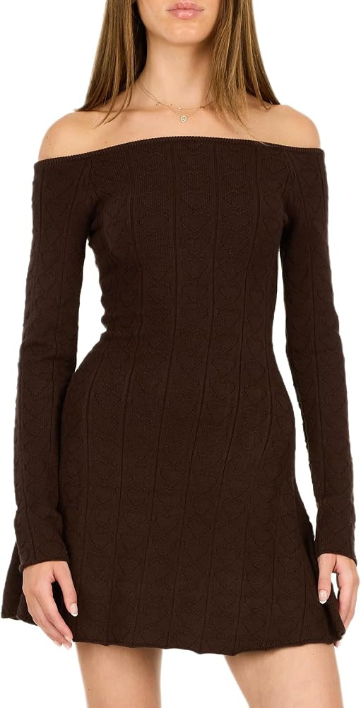 Forever 21 Women's Off-The-Shoulder Pointelle Flare Mini Dress | Amazon (US)