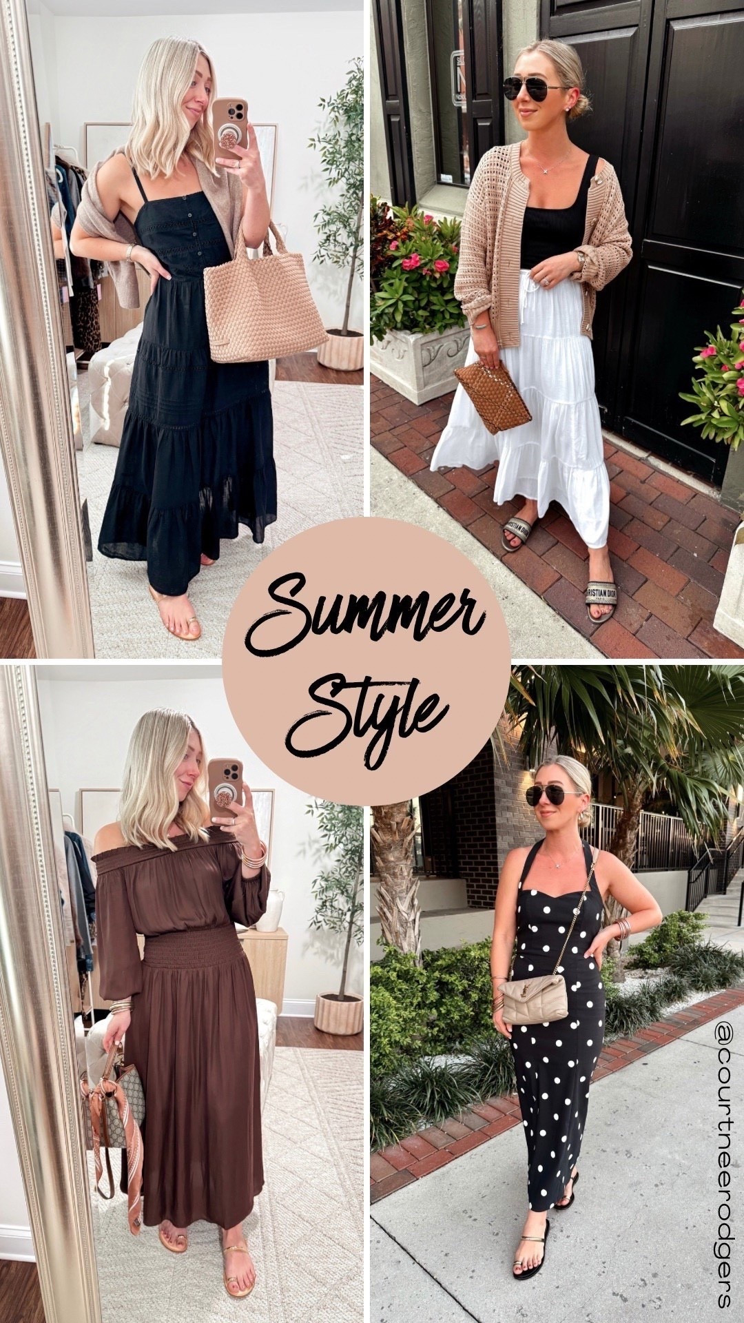 Summer Style Inspiration 💛
1. Size XS black maxi (I sized down)
2. White maxi skirt size small, black tank size small, cardigan size small
3. Brown dress size small regular
4. Similar polka dot dresses linked

Summer style, summer fashion, neutral outfits 

#LTKmomlife #LTKdayinmylife #LTKootd