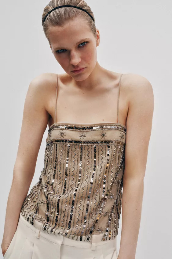 BEADED SEQUIN TULLE TOP | Zara US