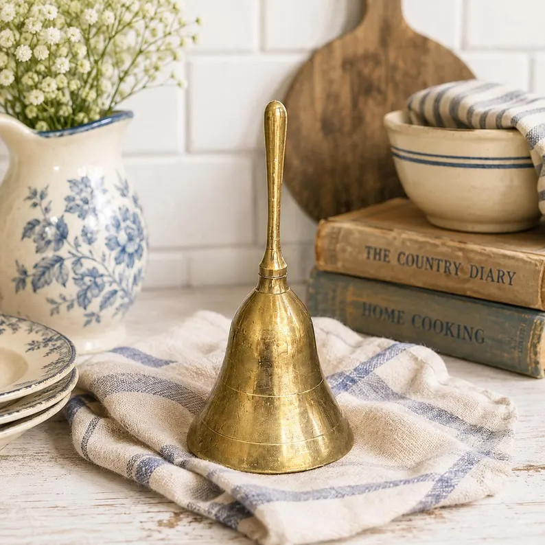 Vintage Brass Hand Bell, 4.5 Inch Small Brass Dinner Bell, Classic School Desk Bell, Cottage Mant... | Etsy (Global)