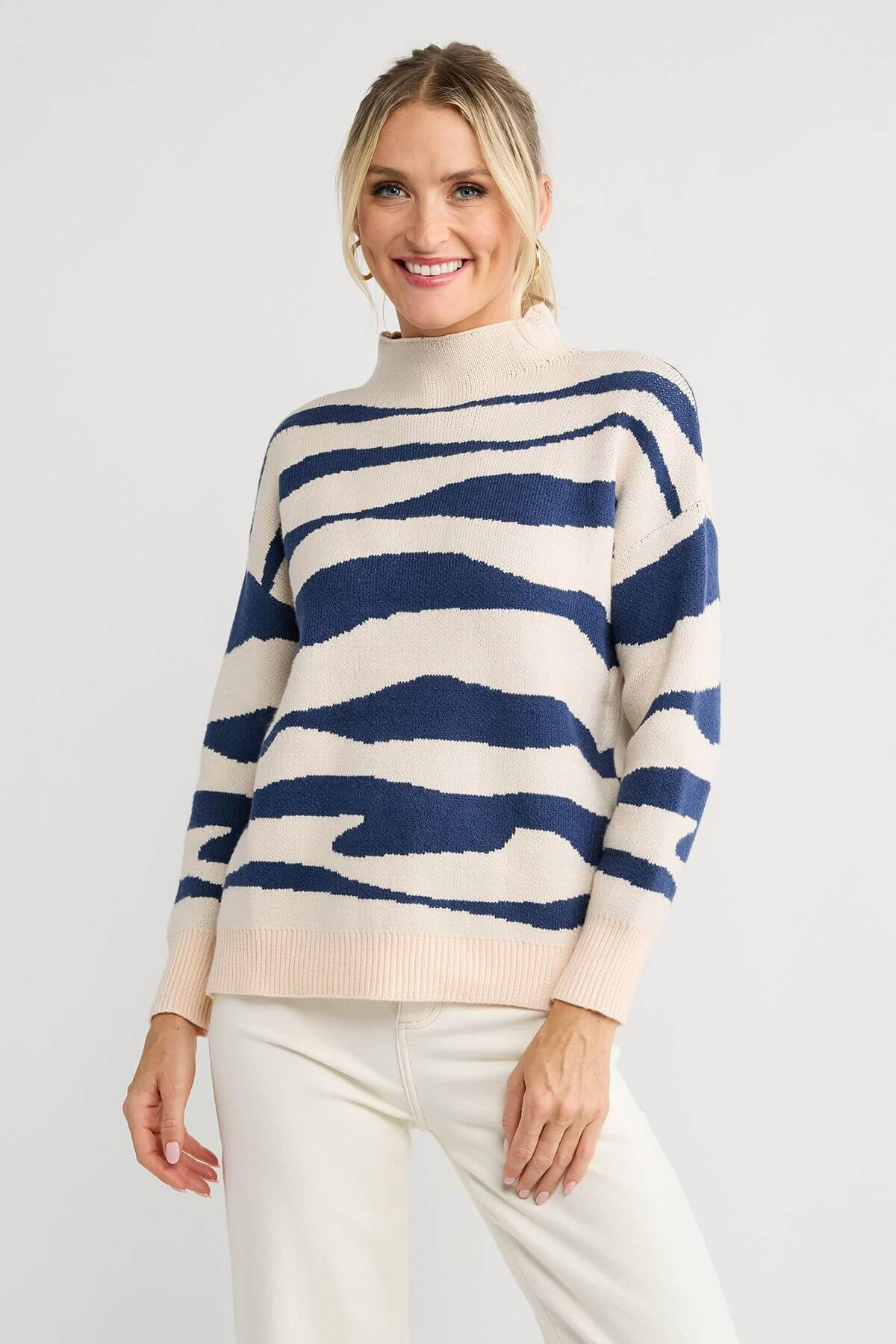 THML Zebra Pattern Mockneck Sweater | Social Threads