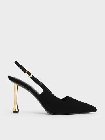 Faux Suede Sculptural-Heel Pointed-Toe Pumps
    
         - Black Textured | Charles & Keith UK