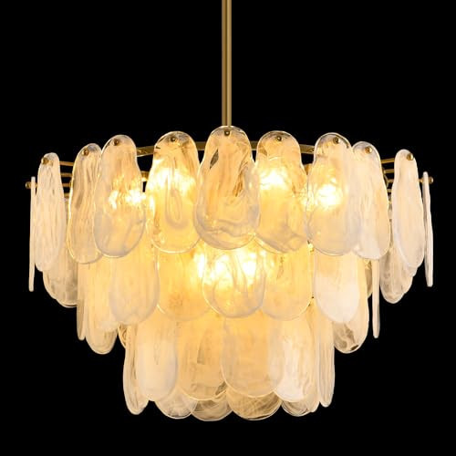 Giawosth Modern Crystal Glass Chandelier, 23.6" Gold Luxury Hanging Pendant Light Fixture, 9-Light Round Cloud Ceiling Chandeliers Lighting for Dining Room Living Room Bedroom Foyer Stairway, E12 | Amazon (US)