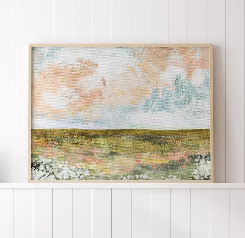 Spring Landscape Print, Neutral Pastel Landscape Printable Wall Art, Country Farmhouse Landscape ... | Etsy (US)