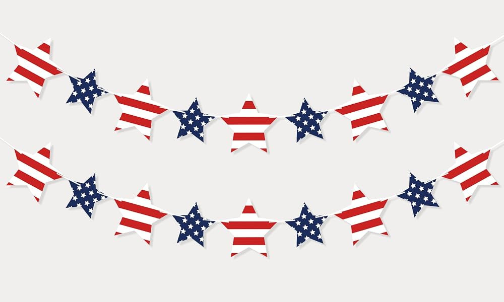 Patriotic Star Garland Banner for 4th of July Decorations, Red White Blue Stars Bunting for Memor... | Amazon (US)