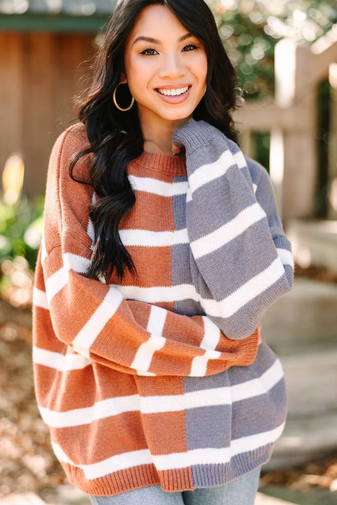Spend The Day Brick-Charcoal Striped Sweater | The Mint Julep Boutique