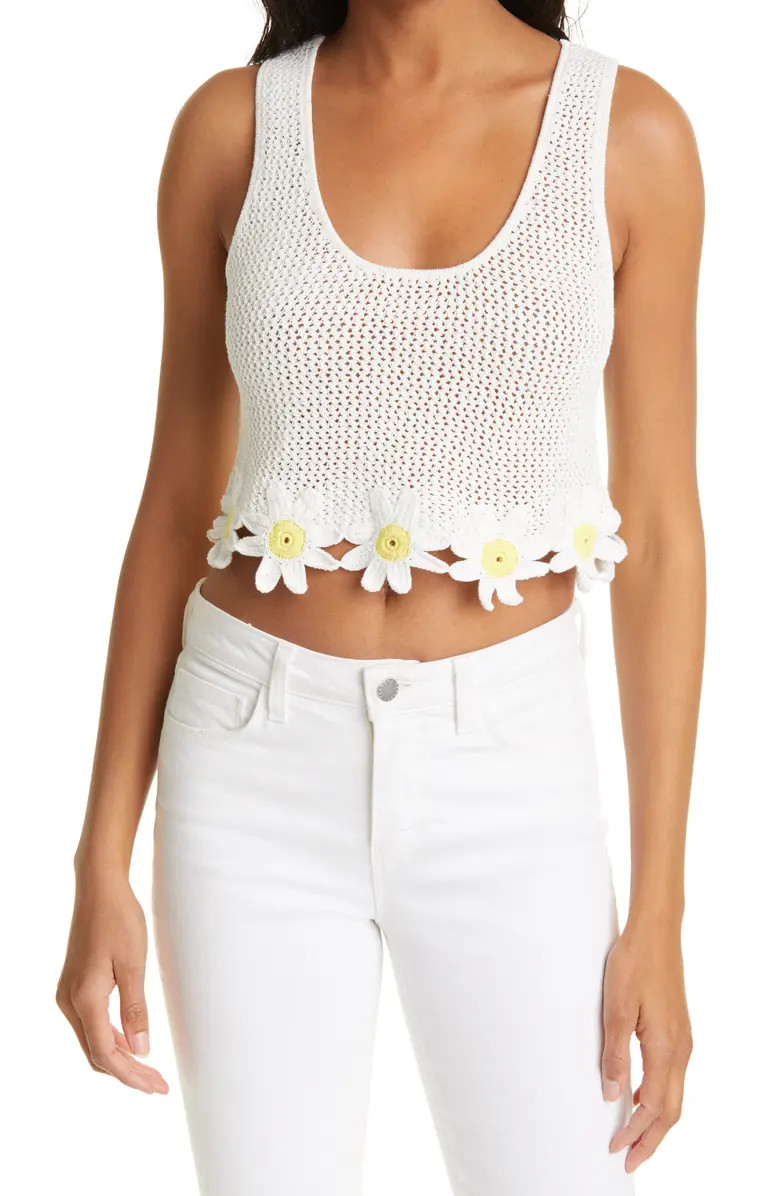 STAUD Portofino Daisy Hem Cotton & Linen Blend Knit Crop Top | Nordstrom | Nordstrom