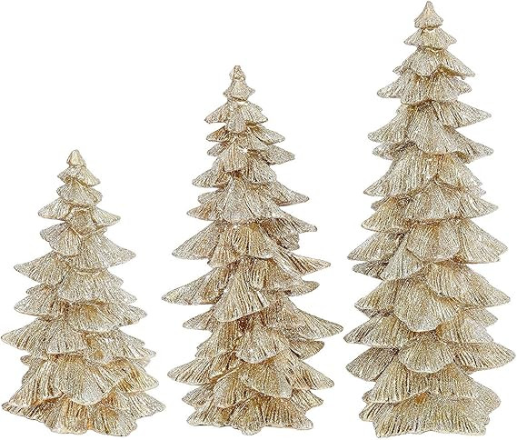 Raz Set of 3 Champagne Gold Glittered Christmas Trees- 6.5 inches to 9.5 inches Tall | Amazon (US)