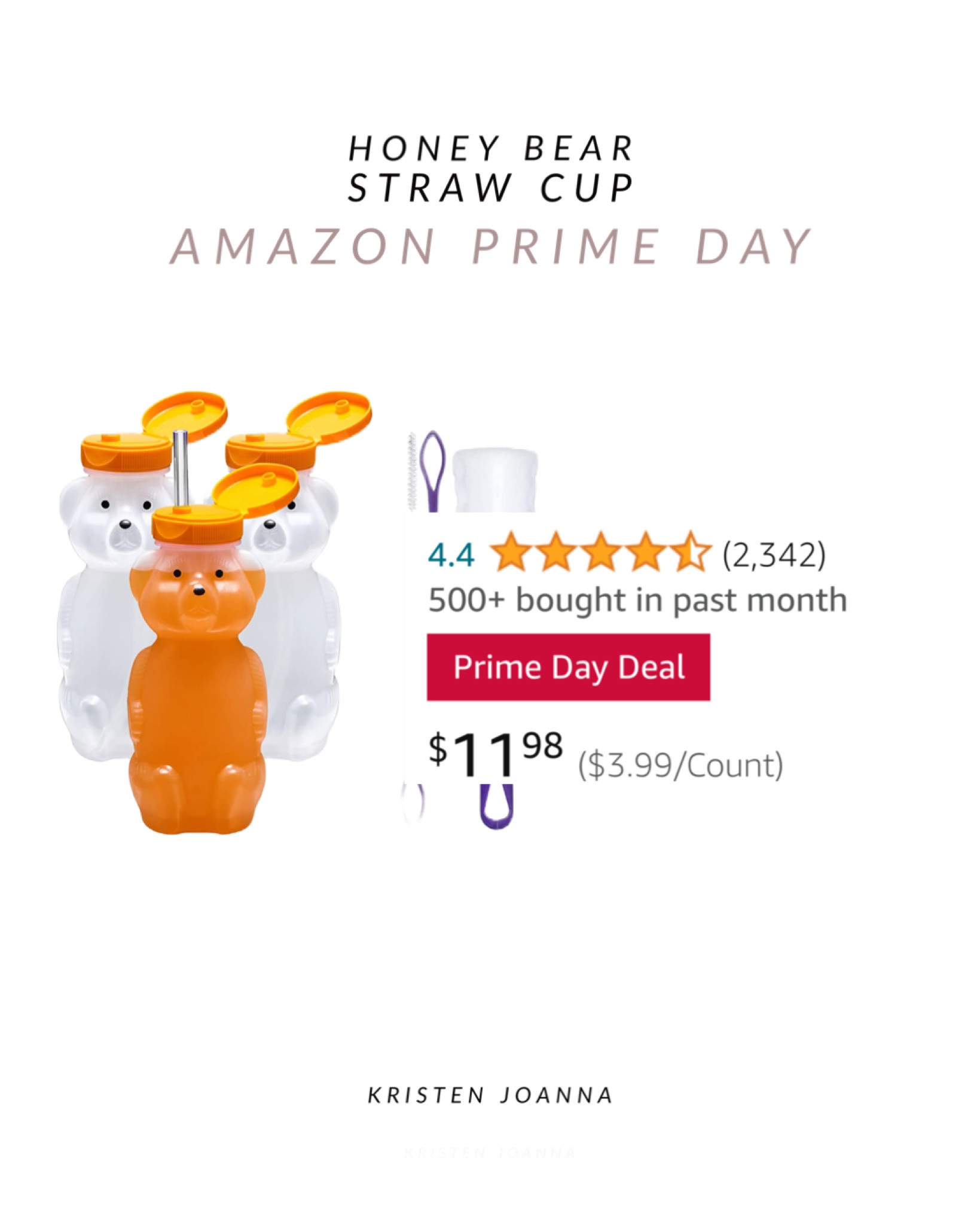 Honey bear straw cup set - 3 Honey Bear Cup w/ 3 extra Caps bottle