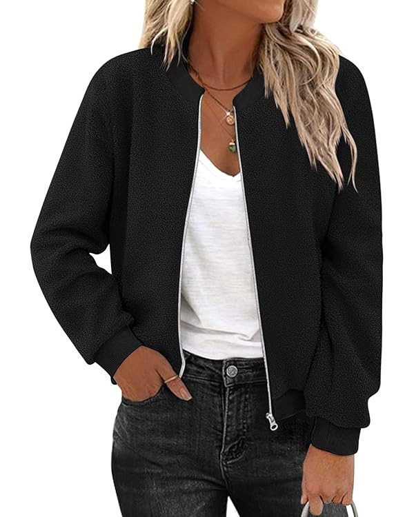 Zeagoo Women's Sherpa Fleece Jacket Long Sleeve Faux Fuzzy Casual Zip Up Bomber Coat With Pocket ... | Amazon (US)