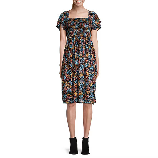 a.n.a Short Sleeve Floral A-Line Dress | JCPenney