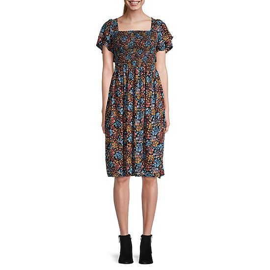 a.n.a Short Sleeve Floral A-Line Dress | JCPenney