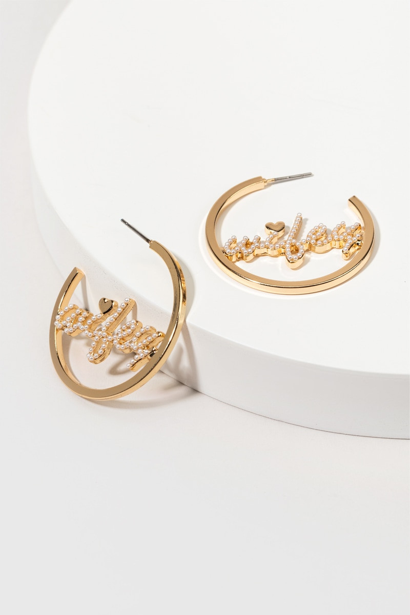 Molly Pearl Wifey Hoop Earrings | Francesca's