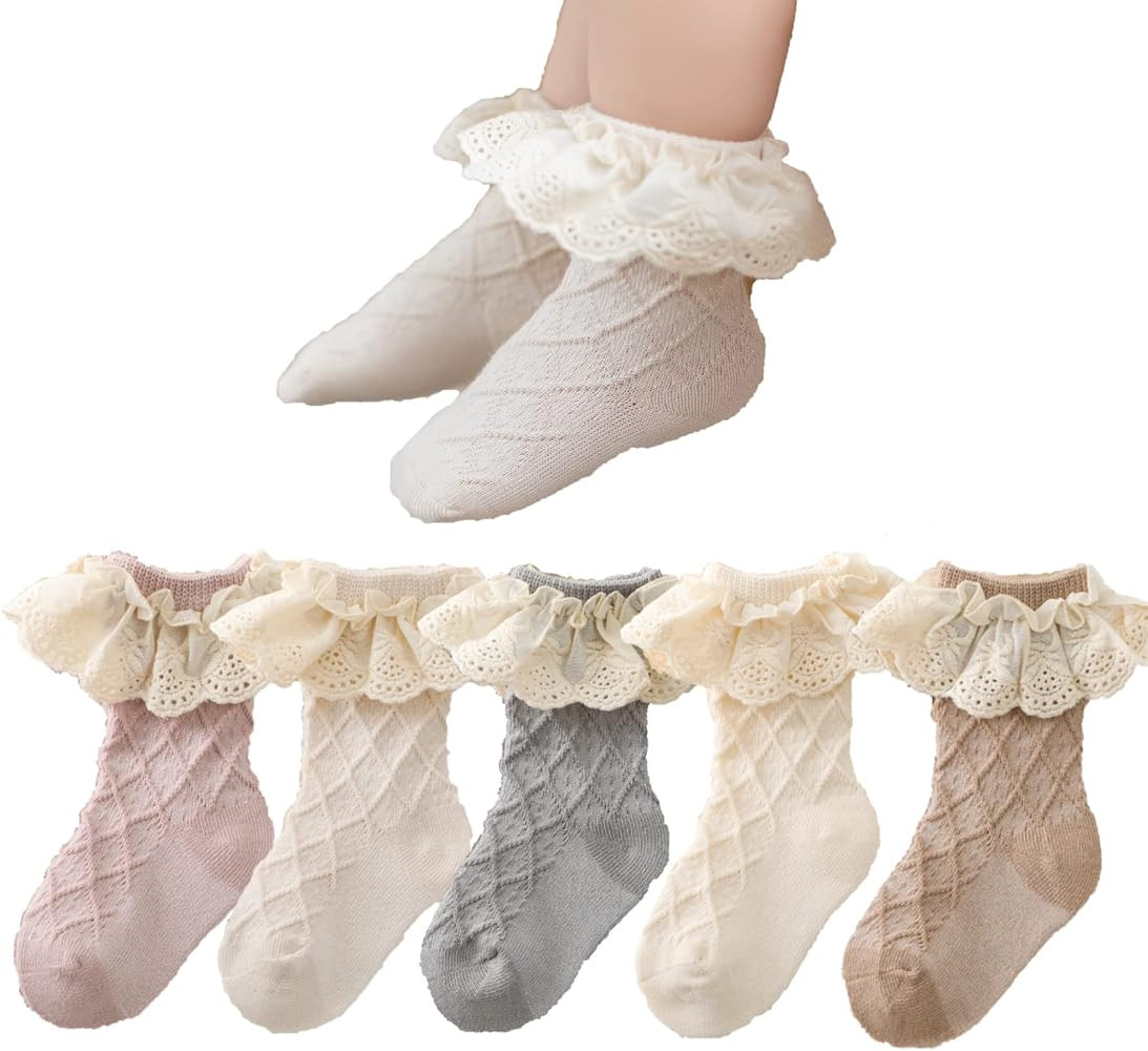 Colorful Childhood Baby Grils Ruffle Lace Socks Toddler Vintage Ribbed Princess Frilly Dress Shor... | Amazon (US)