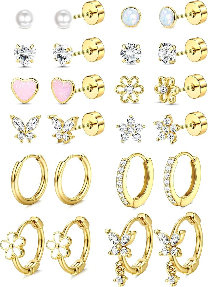 LOLIAS Hypoallergenic Flat Back Earrings for Women Girls Teen Kids Toddler | Amazon (US)