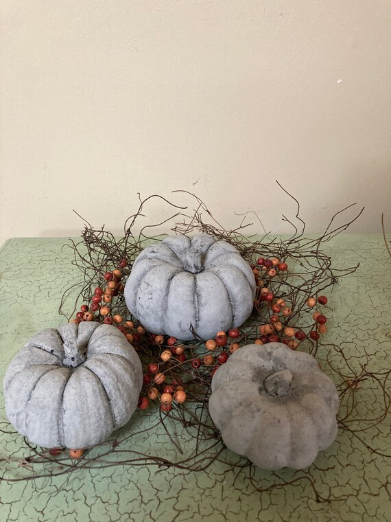 Set of 3 Handmade Concrete Pumpkins - Fall Halloween Thanksgiving Decor | Etsy (US)