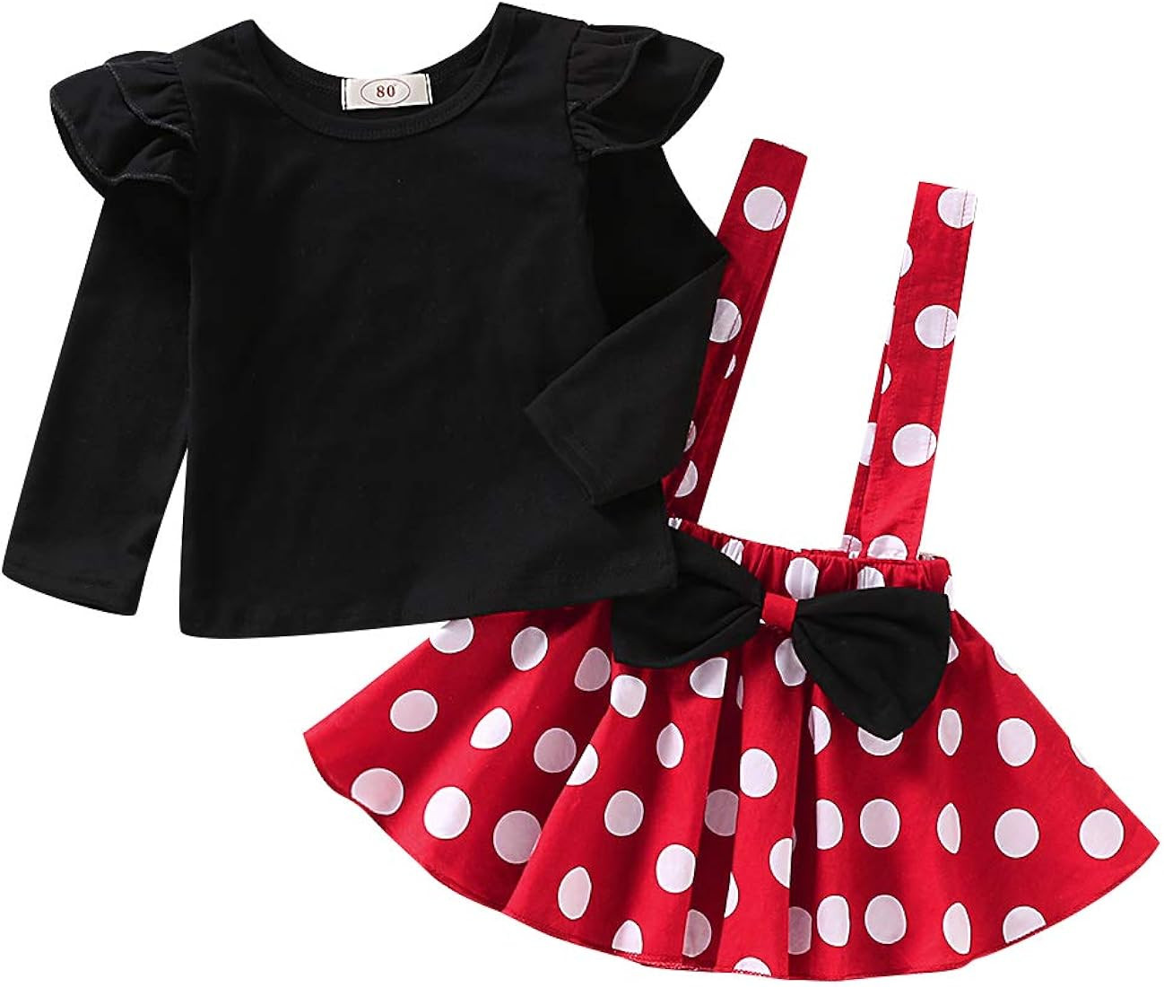 Baby Girls Skirts Set Ruffle Cloth +Polka Dot Overall Dress Bow Polka Dot Skirt Set | Amazon (US)