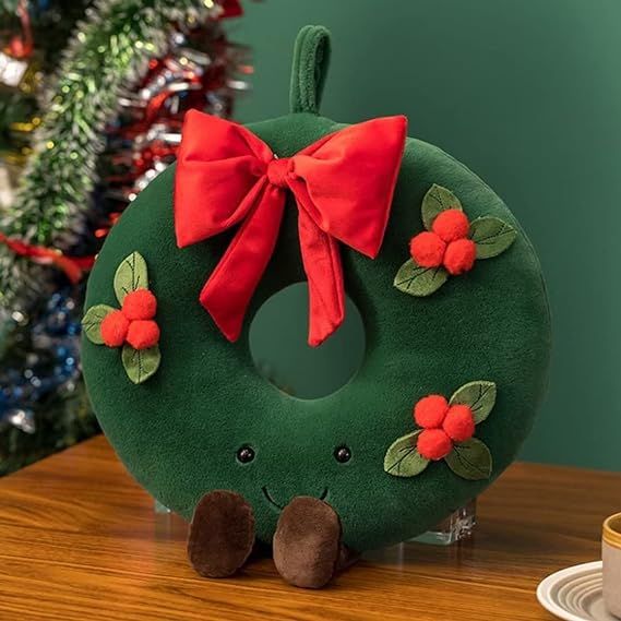Eoieov Cartoon Christmas Wreath Shaped Throw Pillows Soft Stuffed Garland Pillow with Cute Smiley... | Amazon (US)