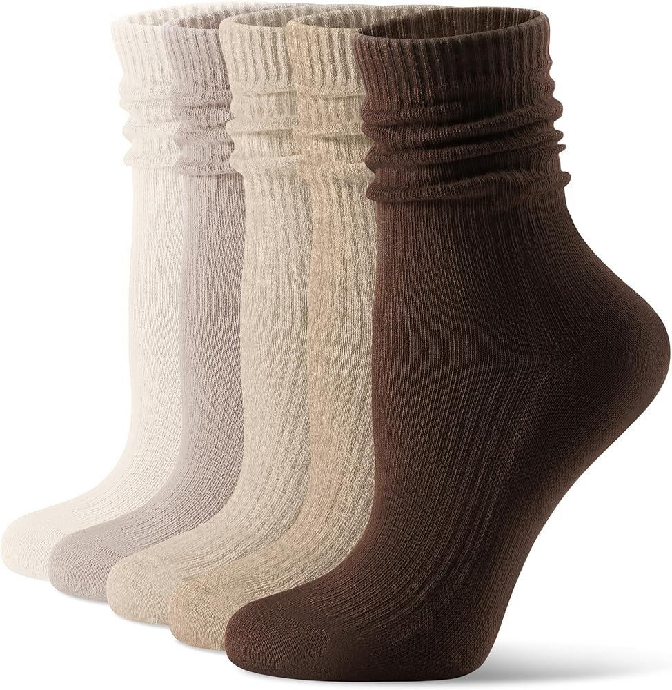 CS CELERSPORT Crew Socks for Women, 5 Pack Retro Cotton Casual Cushioned Slouchy Socks | Amazon (US)