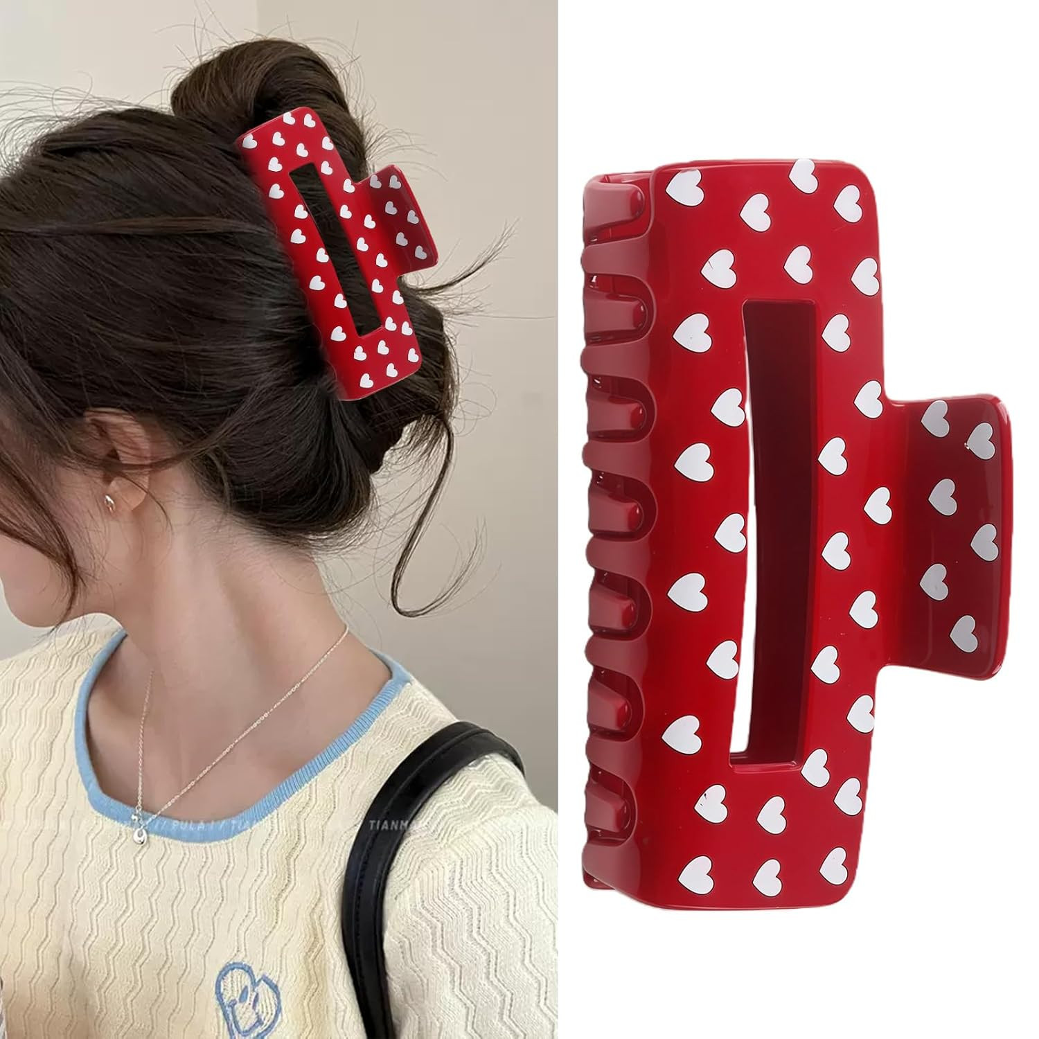 Valentine's Day Hair Clips White Heart Design Square Hollow Hair Clip for Women Acrylic Red Claw ... | Amazon (US)