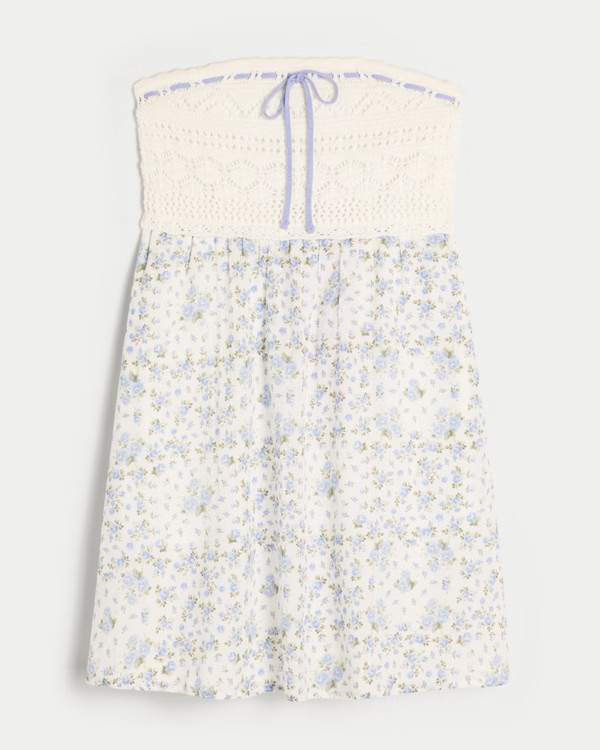 Women's Strapless Crochet-Style Mix Mini Dress | Women's Dresses & Rompers | HollisterCo.com | Hollister (US)