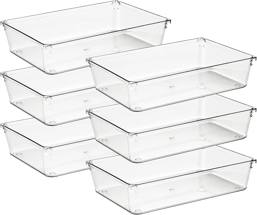 Ravinte 6 Pack Drawer Organizer - 6" X 9" Plastic Storage Bins, Acrylic Organizers with Non-Slip ... | Amazon (US)