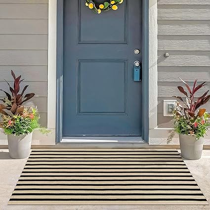 KIMODE Front Door Mats 24"x51", Machine Washable Farmhouse Front Porch Rug Decor, Striped Layered... | Amazon (US)