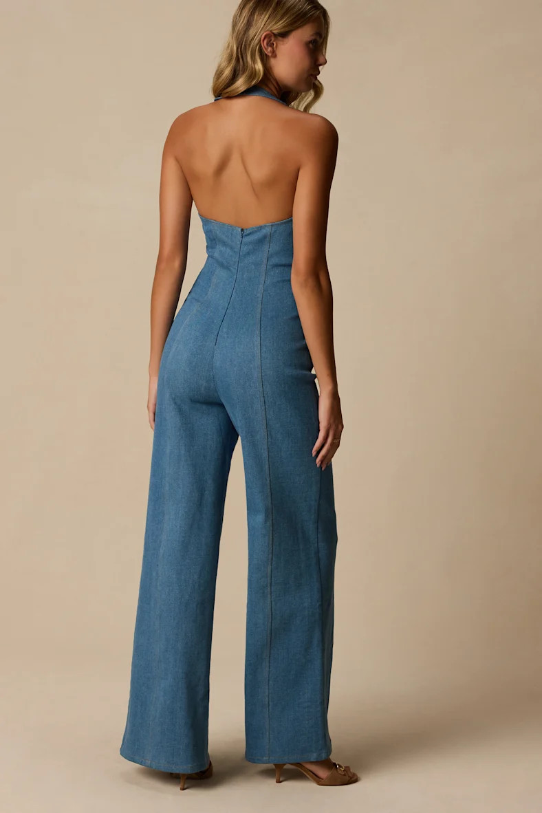 Bowie Medium Wash Denim Wide-Leg Jumpsuit | Lulus