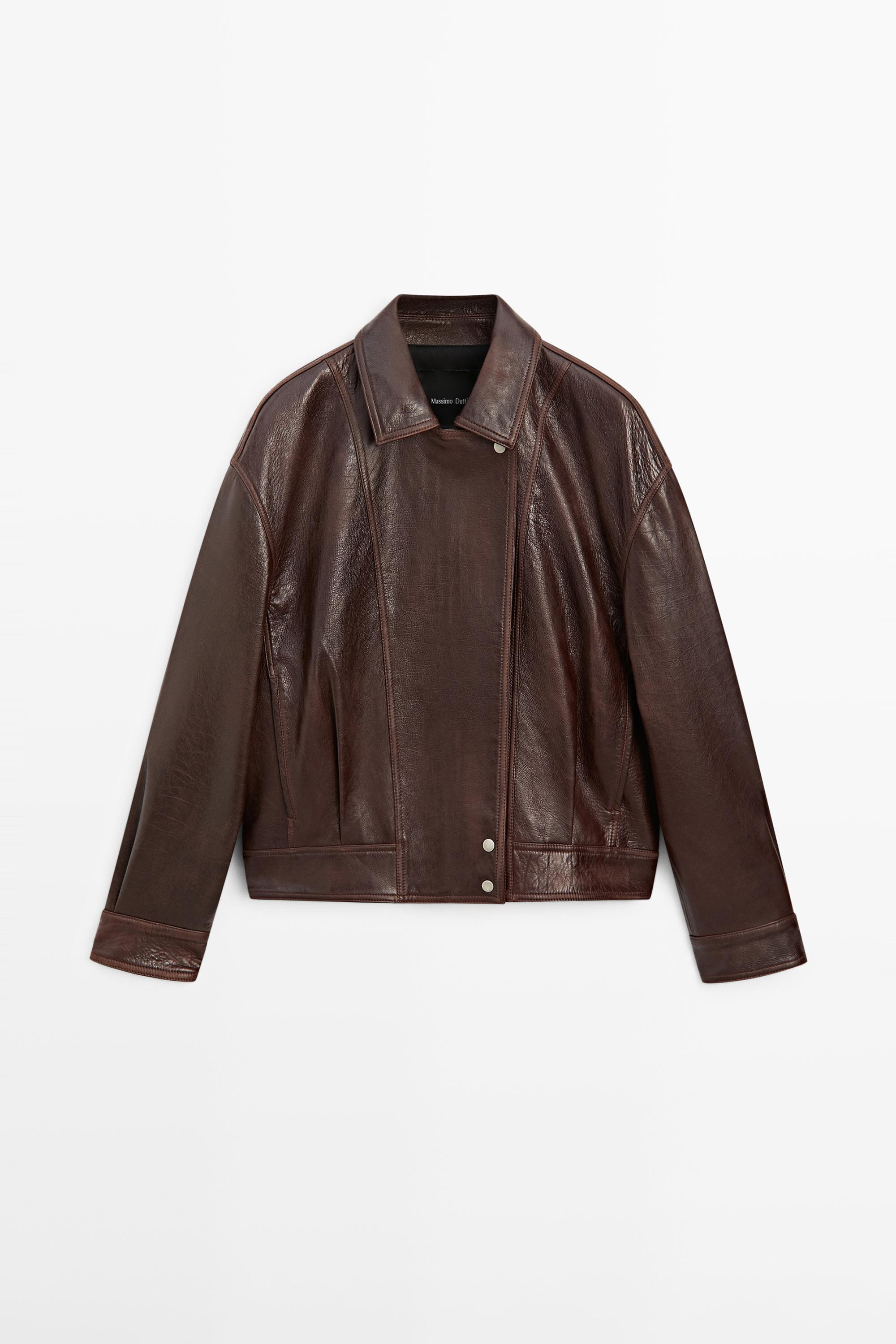 Blouson \u00e0 plis en cuir nappa | Massimo Dutti FR
