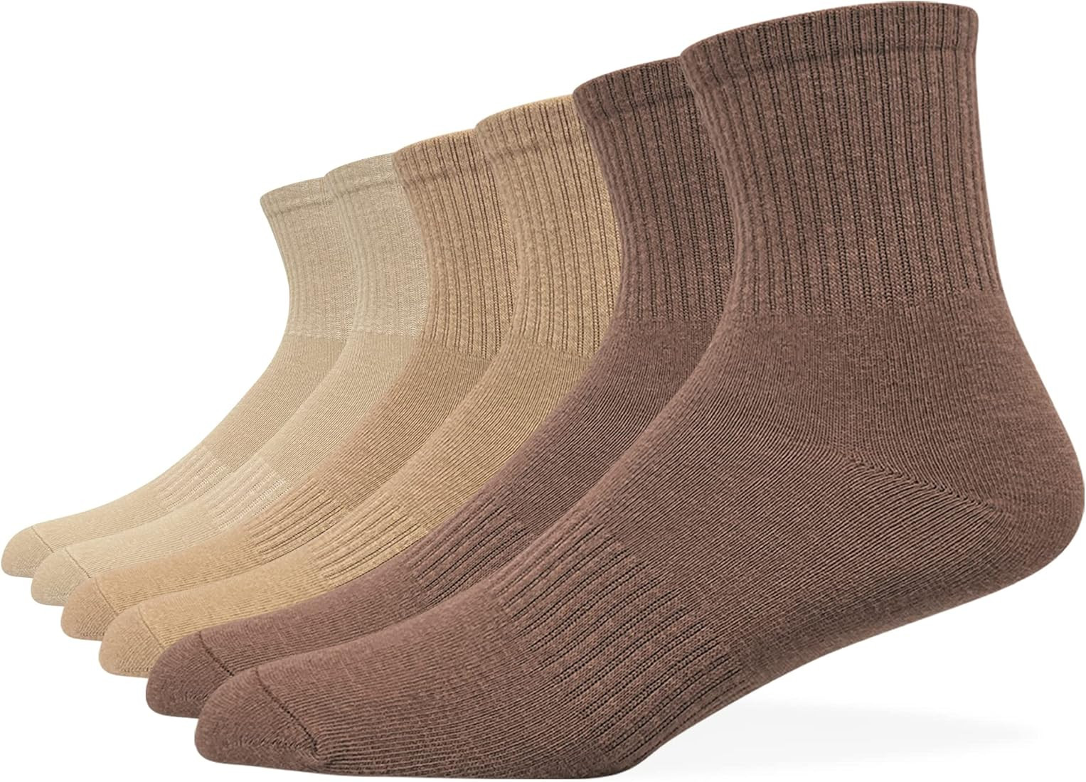 HaloYIYI Men's Mid-Crew Moisture Control Socks Dress Athletic Classic Cotton Multipack Brown Beig... | Amazon (US)