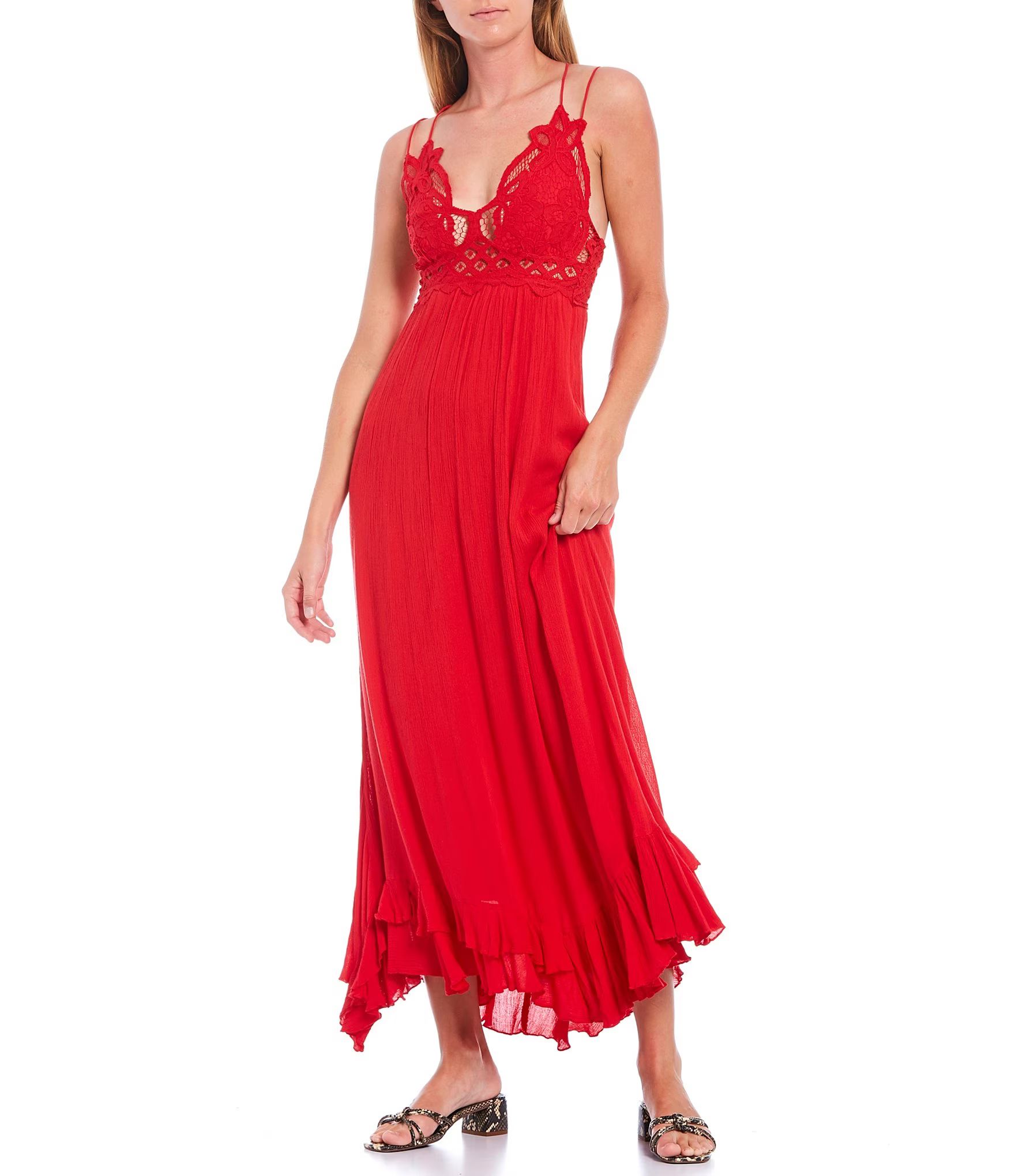 Adella Crochet Detail Cotton Blend Smocked Back Slip Ankle Length Dress | Dillards