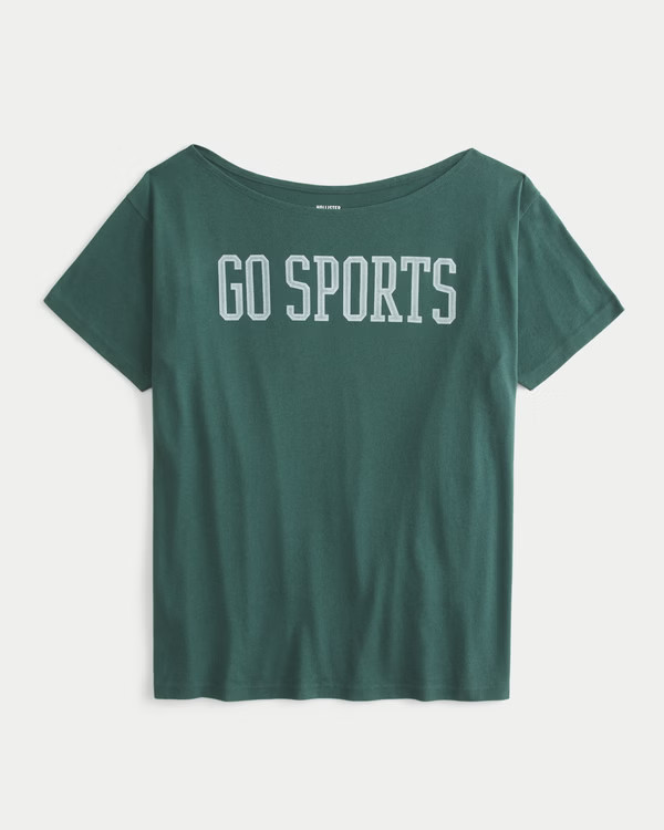 Oversized Off-the-Shoulder Go Sports Graphic Tee | Hollister (US)