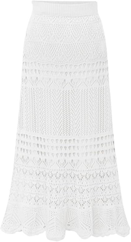 chouyatou Women's Stretched High Waist Crochet Hollow Out Knit Flowy Patterned Lace Maxi Skirt | Amazon (US)