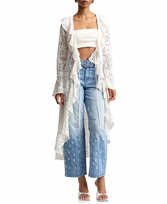 Women's Ruffle Tie-Front Lace Topper | Macy's