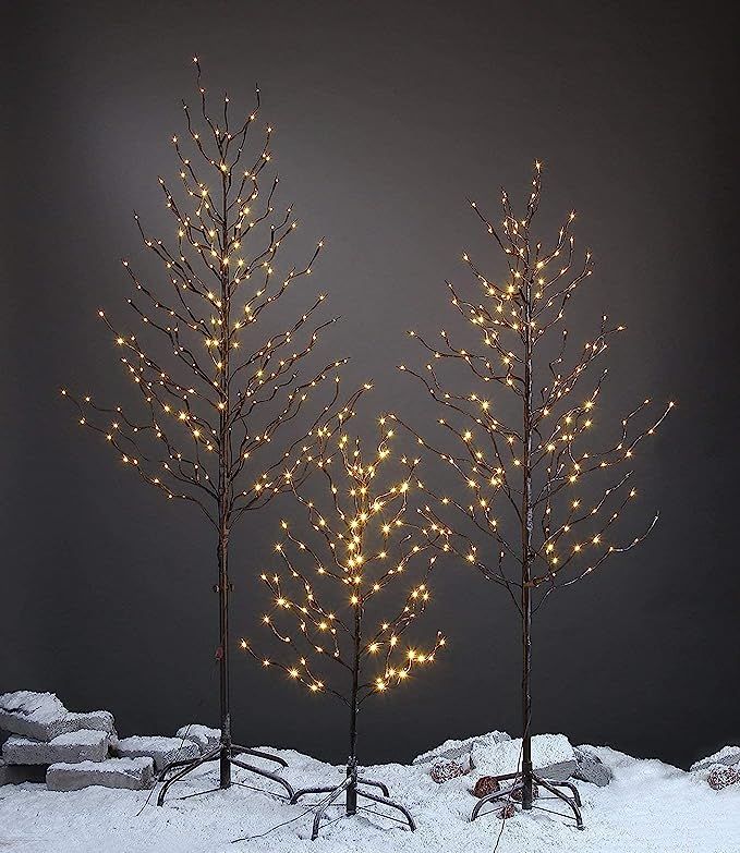 Lightshare Set of 3 Star Light Trees, Including 3 feet, 5 feet, and 6 feet, Warm White, Brown Bra... | Amazon (US)