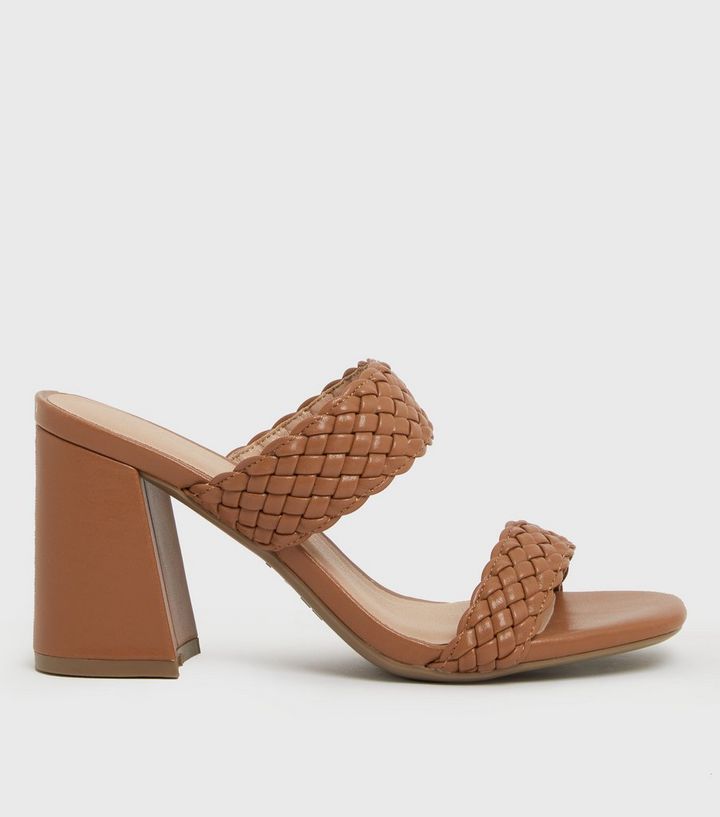 Tan Leather-Look Plaited 2 Part Block Heel Mules
						
						Add to Saved Items
						Remove fro... | New Look (UK)