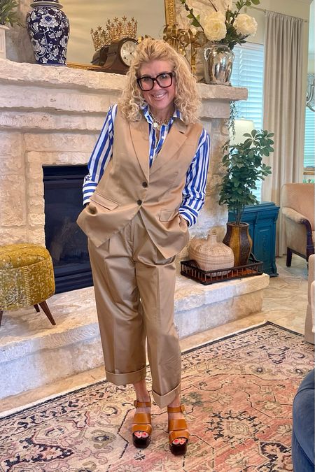 I love this vest and pants from J Crew! A more dressed up look with striped button up. It’s on sale right now too! 

#LTKover40 #LTKsalealert