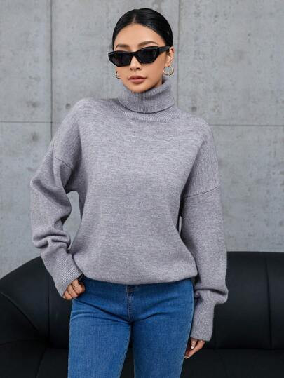 SHEIN Essnce Turtleneck Drop Shoulder Sweater | SHEIN