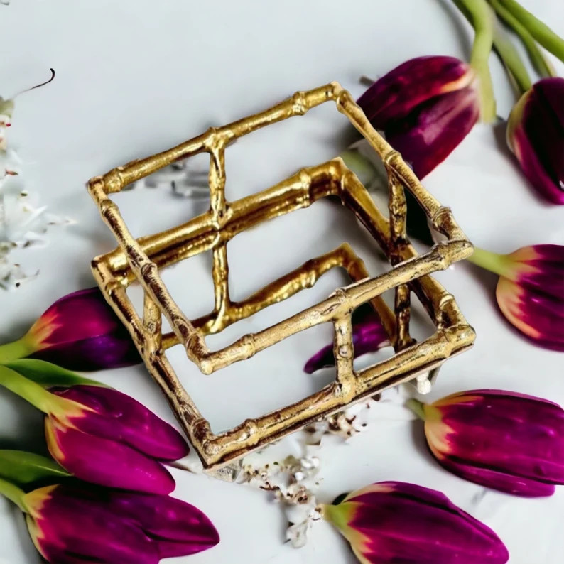 Bamboo Cocktail Napkin Holder Silver and Gold Bar Cart Accessories | Etsy (US)