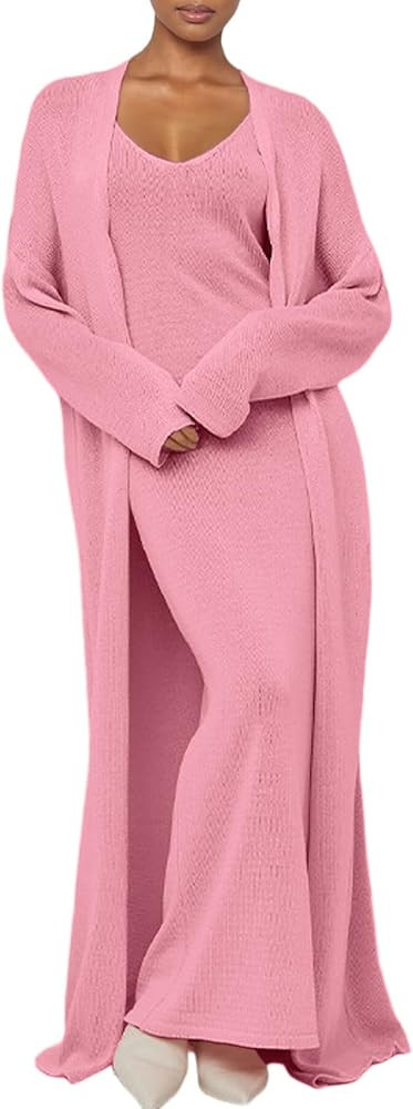 Tcremisa Womens Lounge Set 2 Piece Outfits Knit Bodycon Maxi Dress and Long Sweater Cardigans Set... | Amazon (US)
