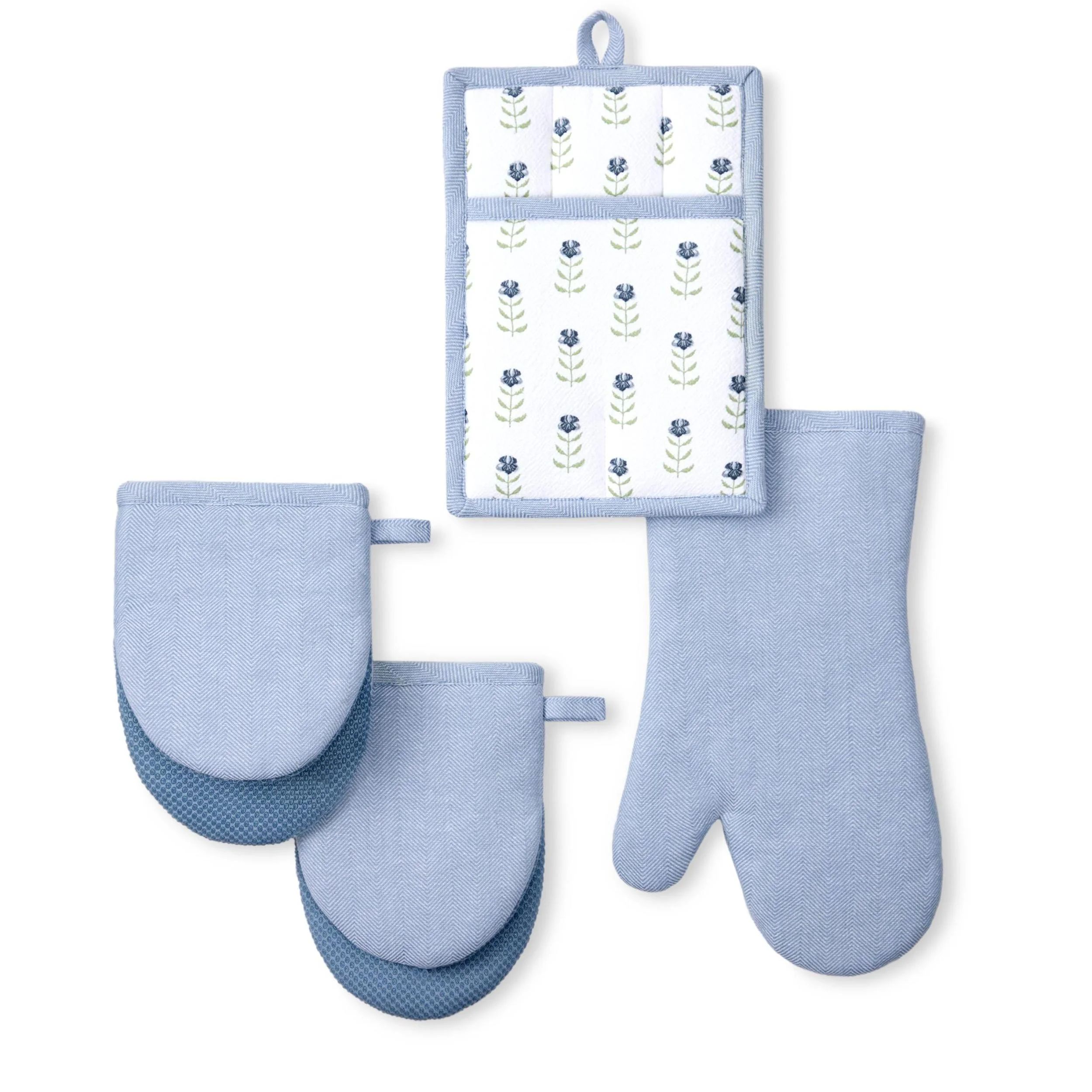 Beautiful 4-Piece Oven Mitt, Pot Holder, Mini Mitt Set, Blue | Walmart (US)