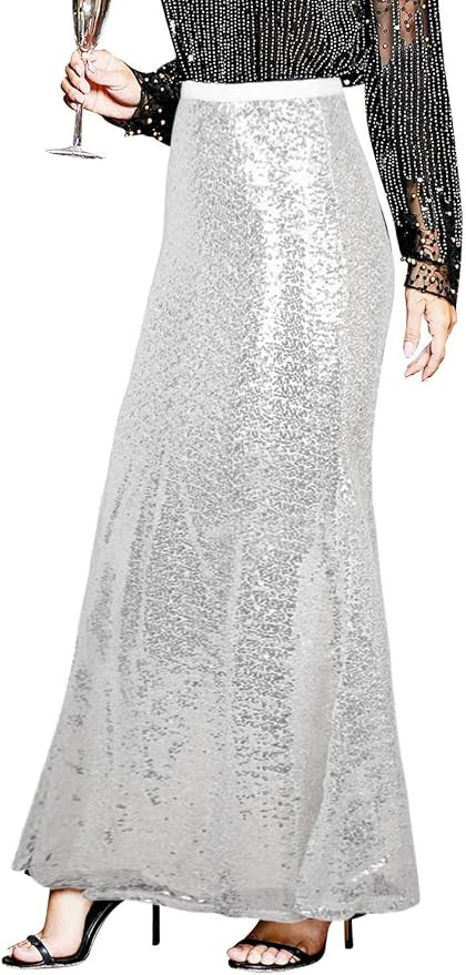 PrettyGuide Women's Sequin Maxi Skirt Glitter Bodycon Long Mermaid Skirt Formal Skirts | Amazon (US)
