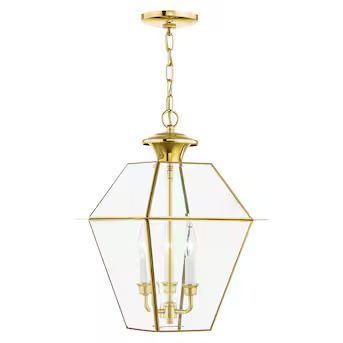 Livex Lighting Westover 3-Light Polished Brass Traditional Beveled Glass Lantern Outdoor Hanging ... | Lowe's