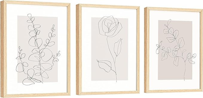 EXCOOL CLUB Beige Botanical Wall Art - 12x16 Abstract Line Art Wall Decor, Neutral Vintage Prints... | Amazon (US)
