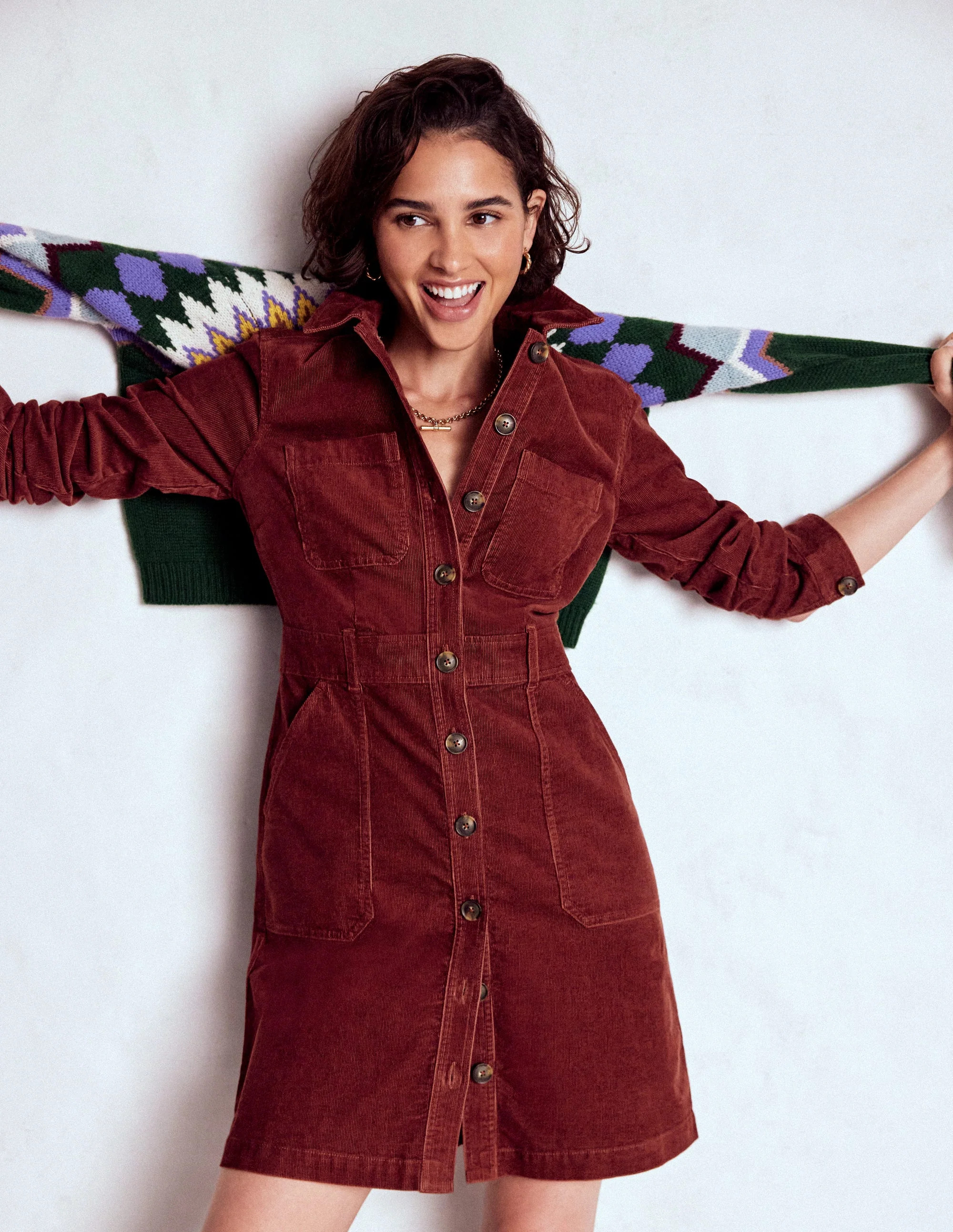 Amanda Cord Short Dress-Chestnut | Boden (US)