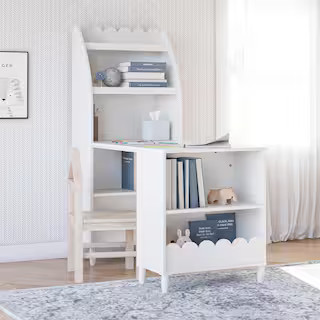 Cloud Kids' Desk 47.59 in. with Shelves, White | The Home Depot