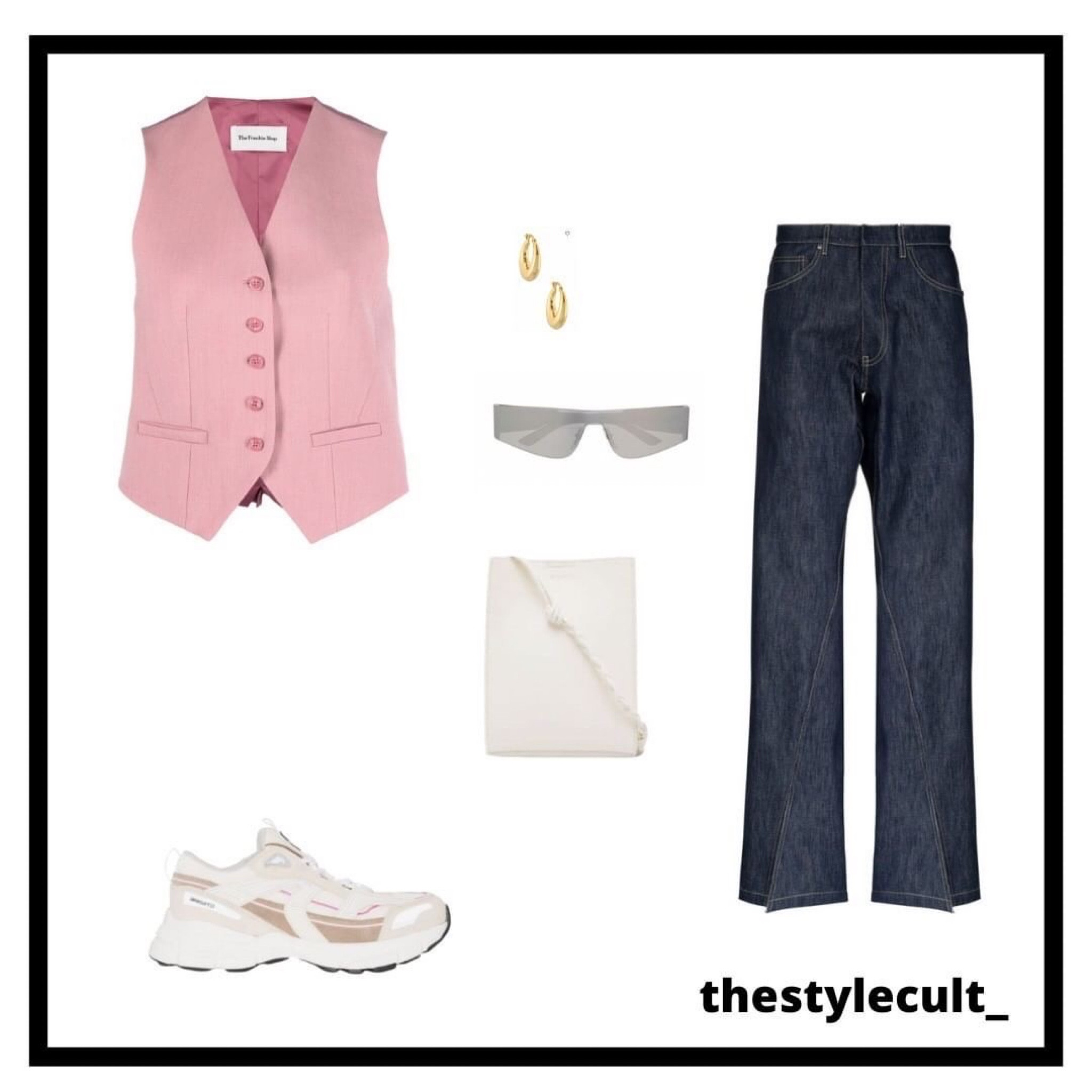 • frankie shop gelso vest | gold  hoops | bianca saunders jeans | jill sander shoulder bag | axel arigato sneakers | balenciaga rec sunglasses

#LTKstyletip #LTKunder100 #LTKitbag