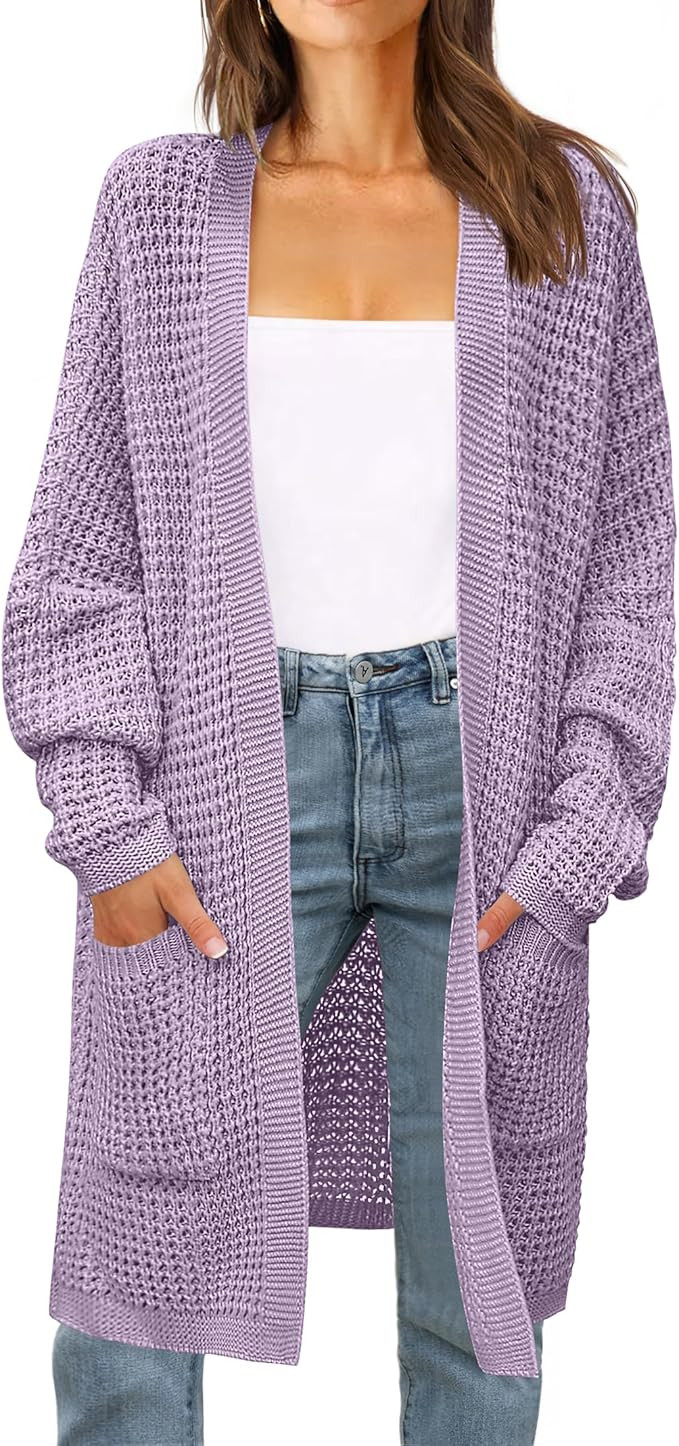 ZESICA Women's 2024 Fall Long Batwing Sleeve Open Front Chunky Knit Cardigan Sweater | Amazon (US)
