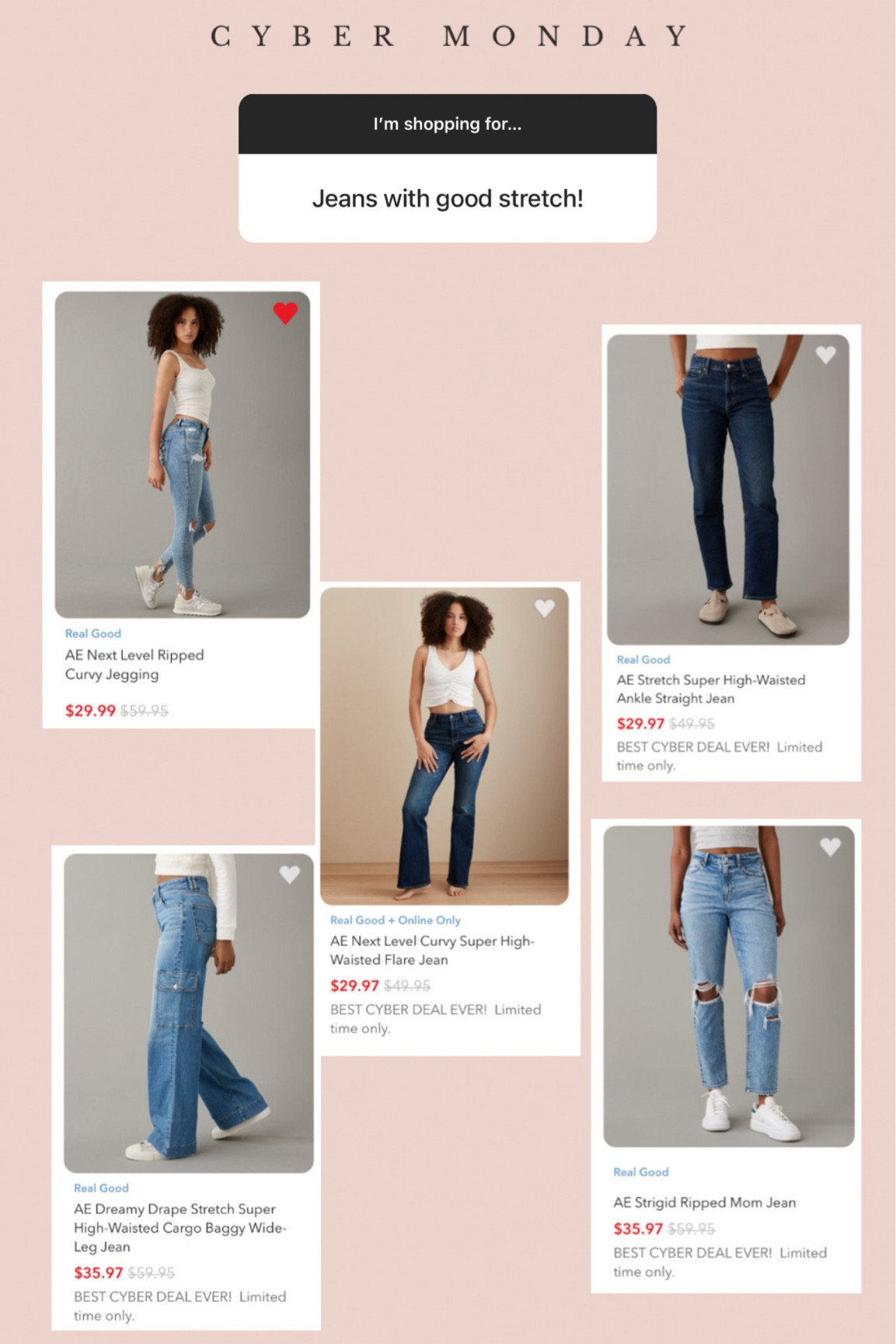 American Eagle jeans on sale for Cyber Monday! 

Here is a round up of the best deals with stretch! 

#size14 #jeans #denim #onsale 

#LTKmidsize #LTKfindsunder50 #LTKCyberWeek