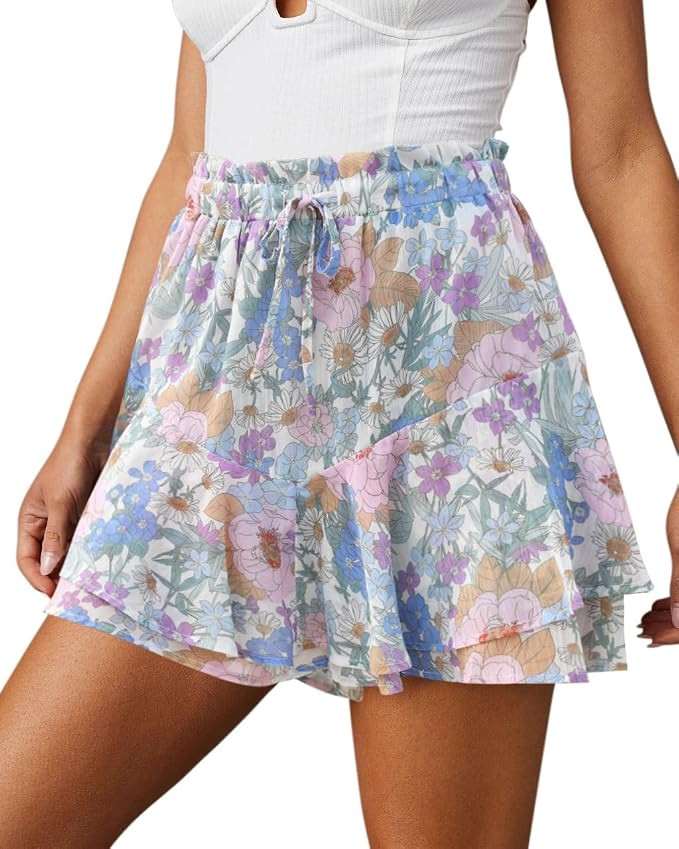 Flowy Shorts for Women Casual Cute Floral Skorts Chiffon Ruffle Tennis Mini Skirts Butterfly Summ... | Amazon (US)